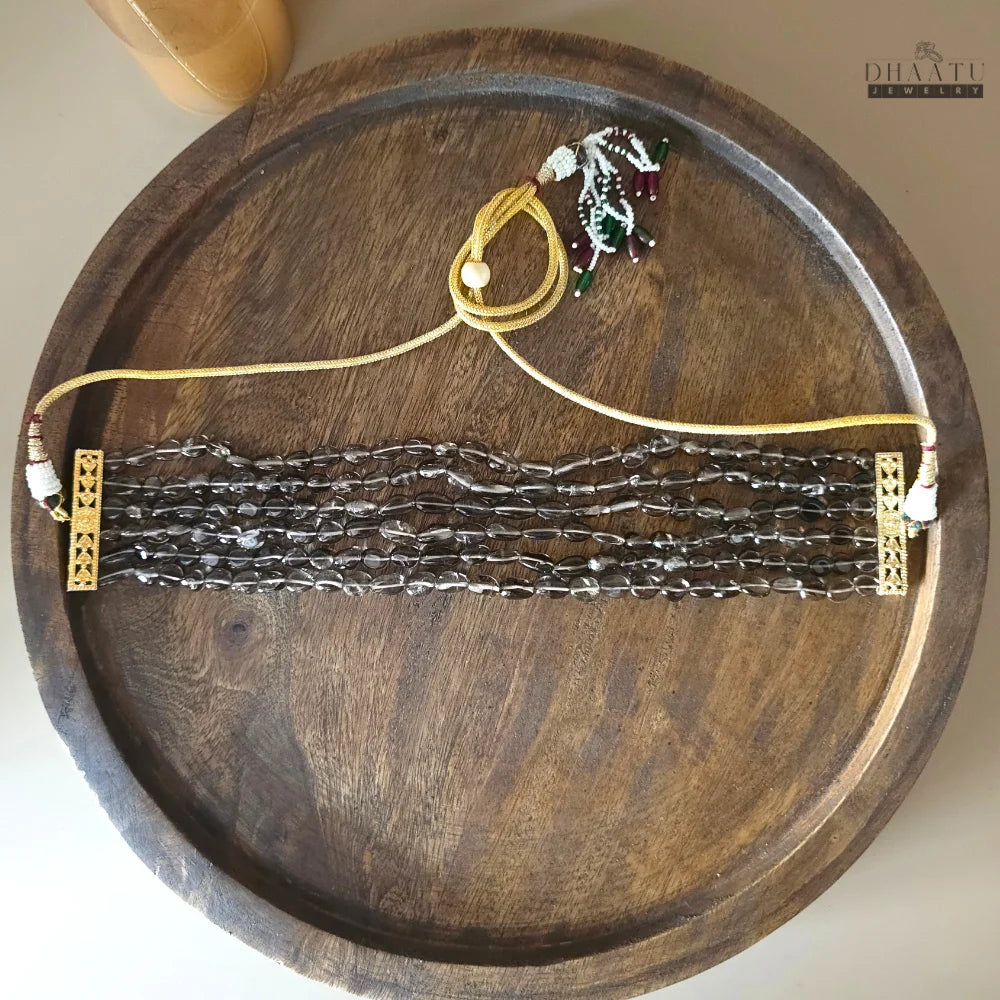 Dhaatu Smoky Quartz Beaded Choker Multi Strand Necklace