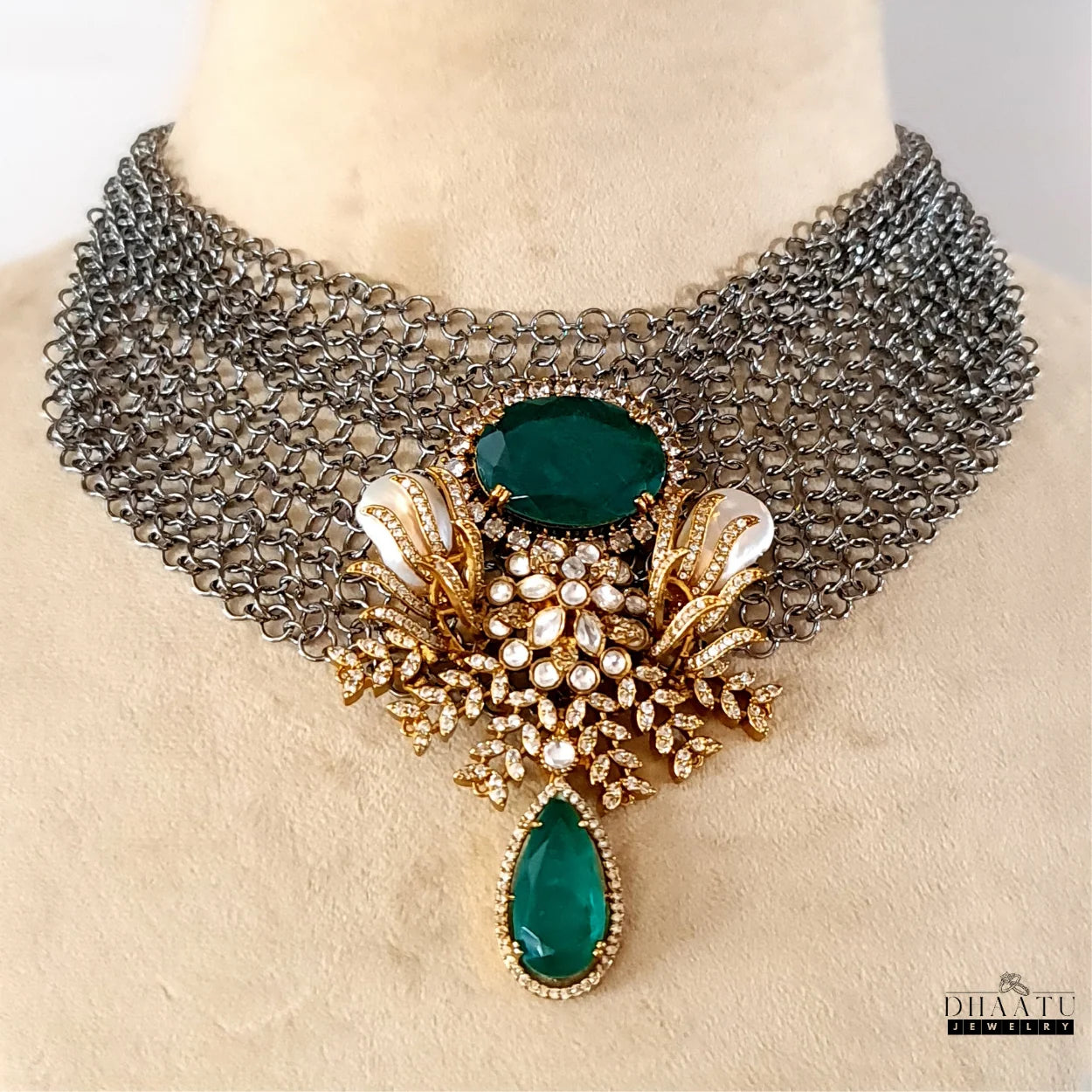 Exquisite Bridal Choker Necklace Set with Kundan & Baroque Pearls & Dangler Earrings | Black or Gold finish | 6 Variants