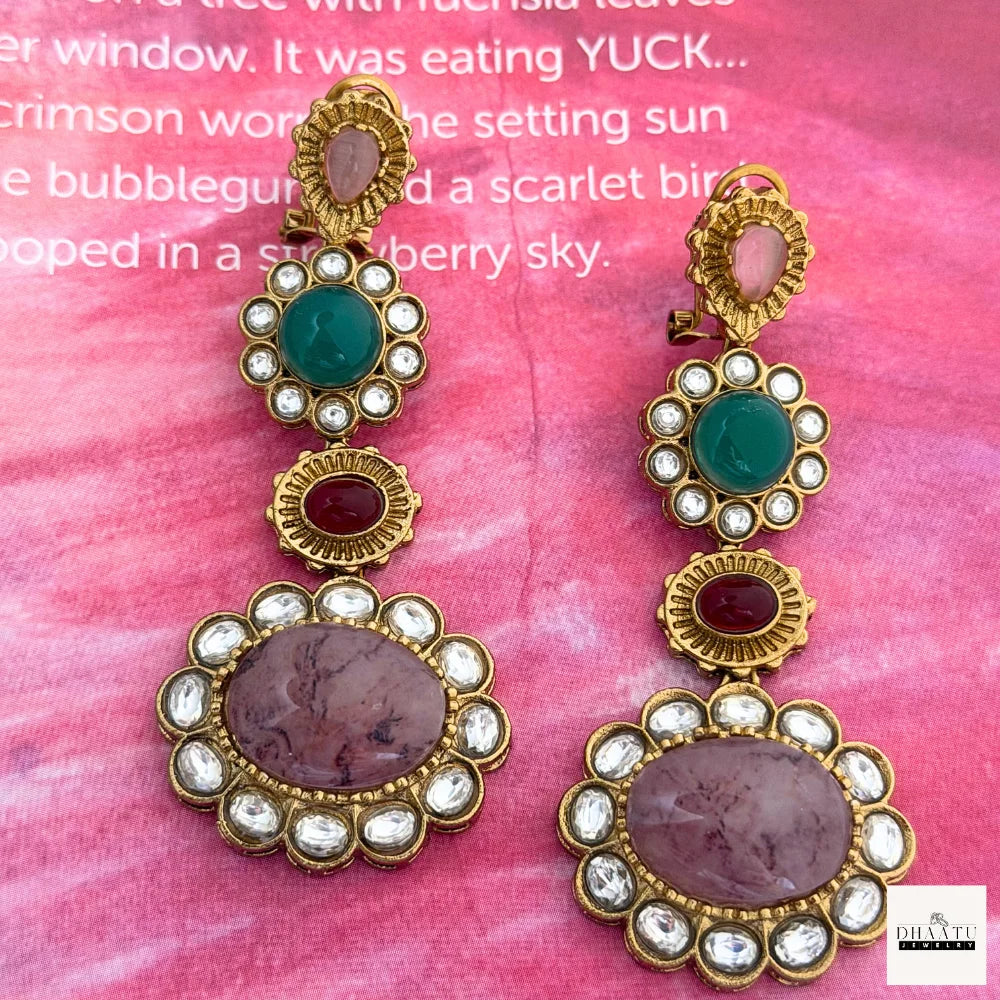 Statement Kundan Polki & Multi-Stone Drop Earrings | Ethnic Indian Danglers
