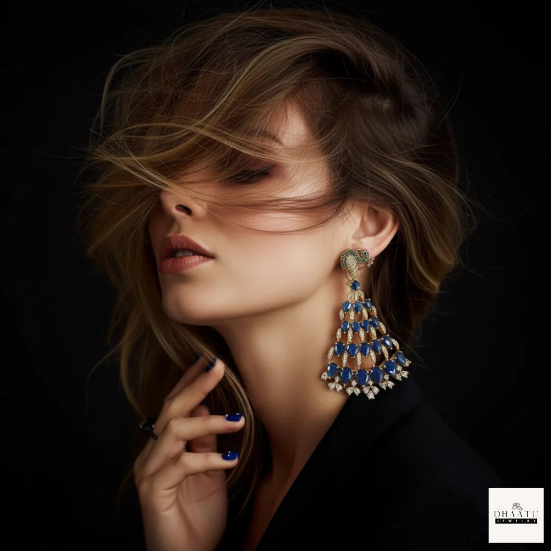 Regal Peacock Motif Zircon Chandelier Earrings - Antique Gold | Cubic Zirconia Statement Jewelry