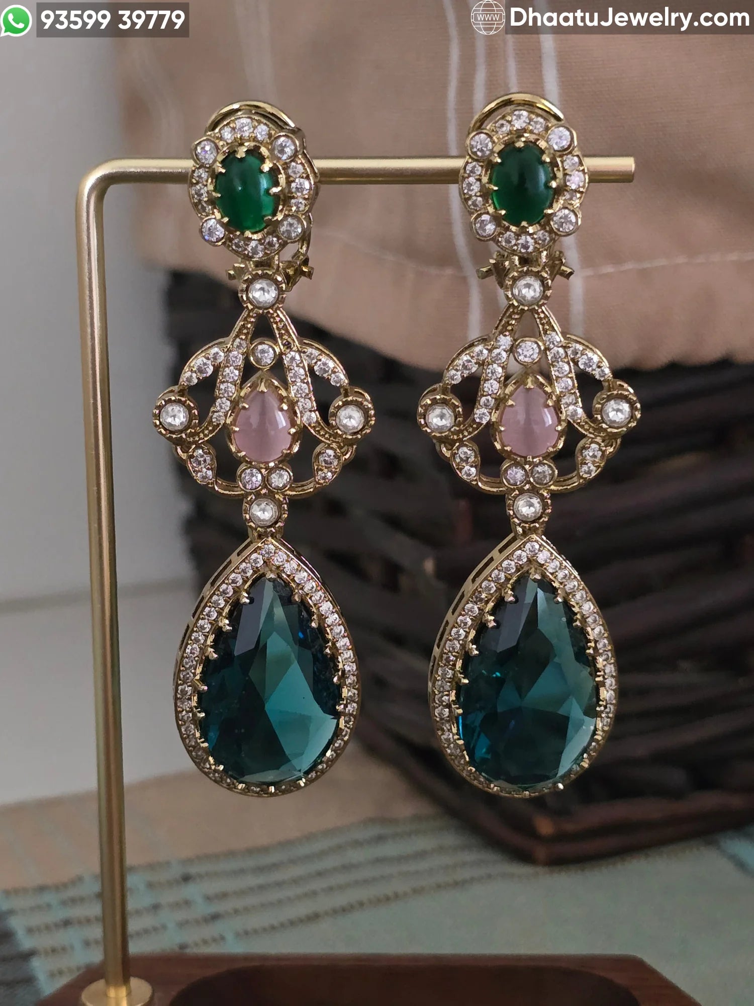 Antique Mehendi Plated Moissanite & Multicolor Doublet Stone Drop Earrings - Rivaayat Collection