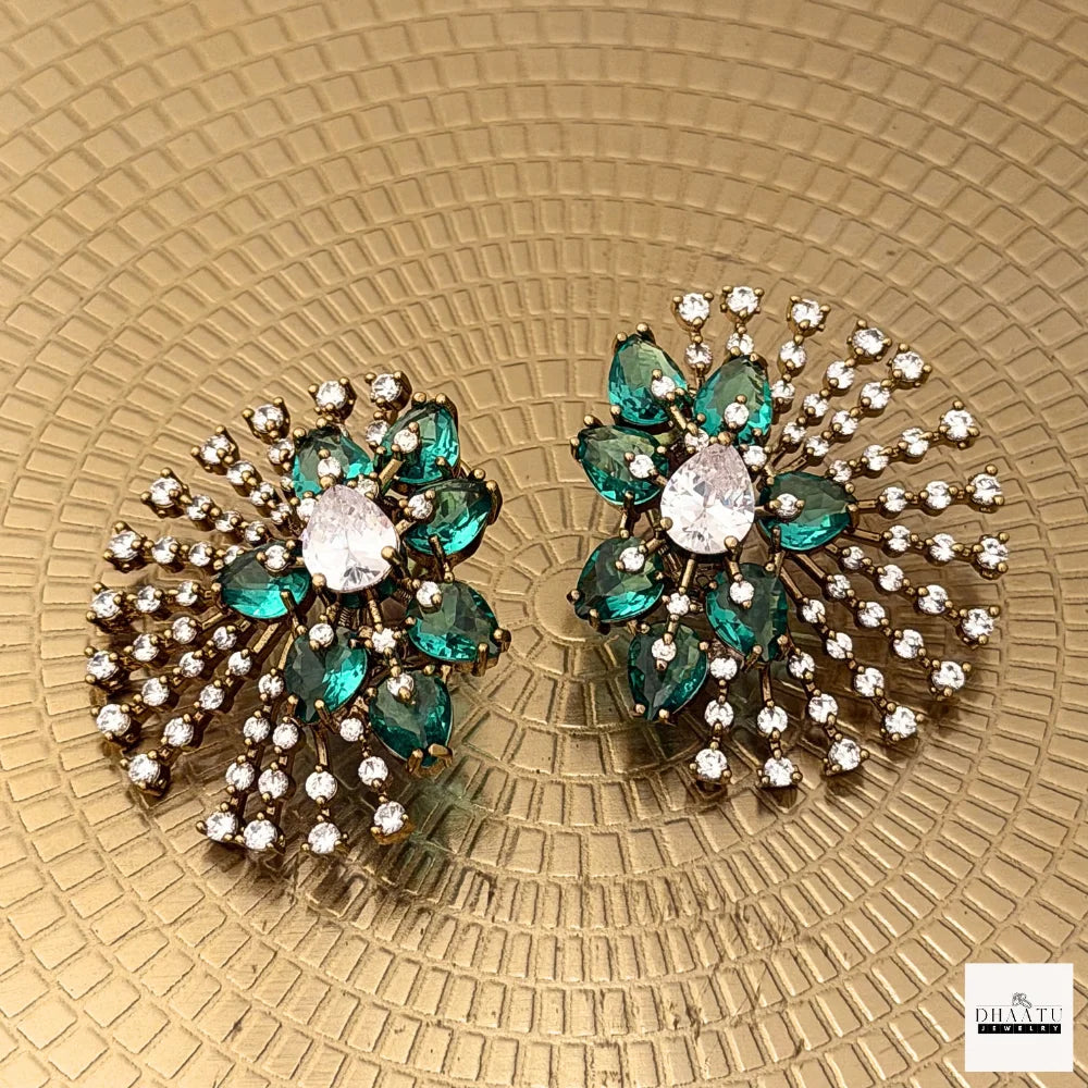Crystal Floral Statement Studs | Antique Gold Plating