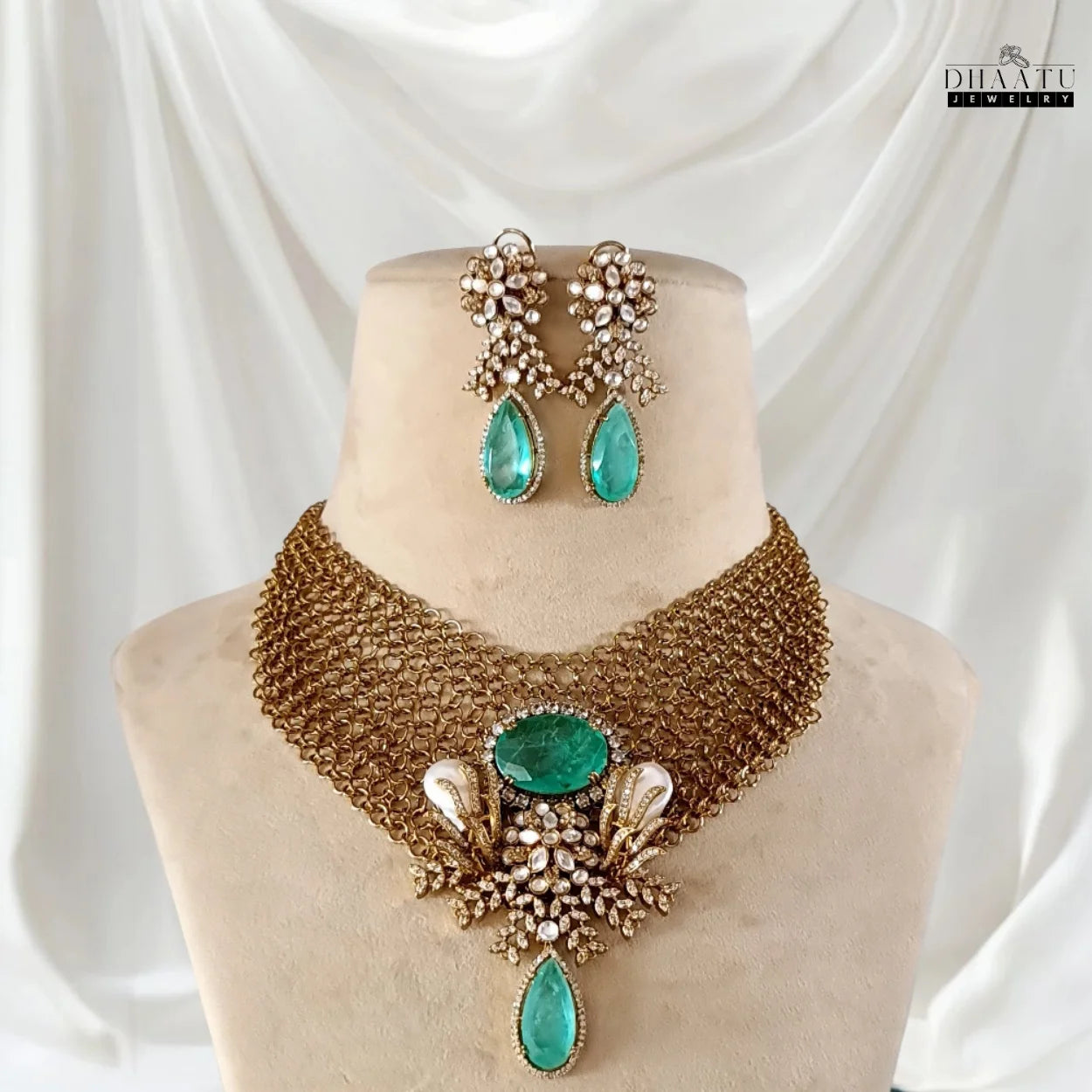 Exquisite Bridal Choker Necklace Set with Kundan & Baroque Pearls & Dangler Earrings | Black or Gold finish | 6 Variants