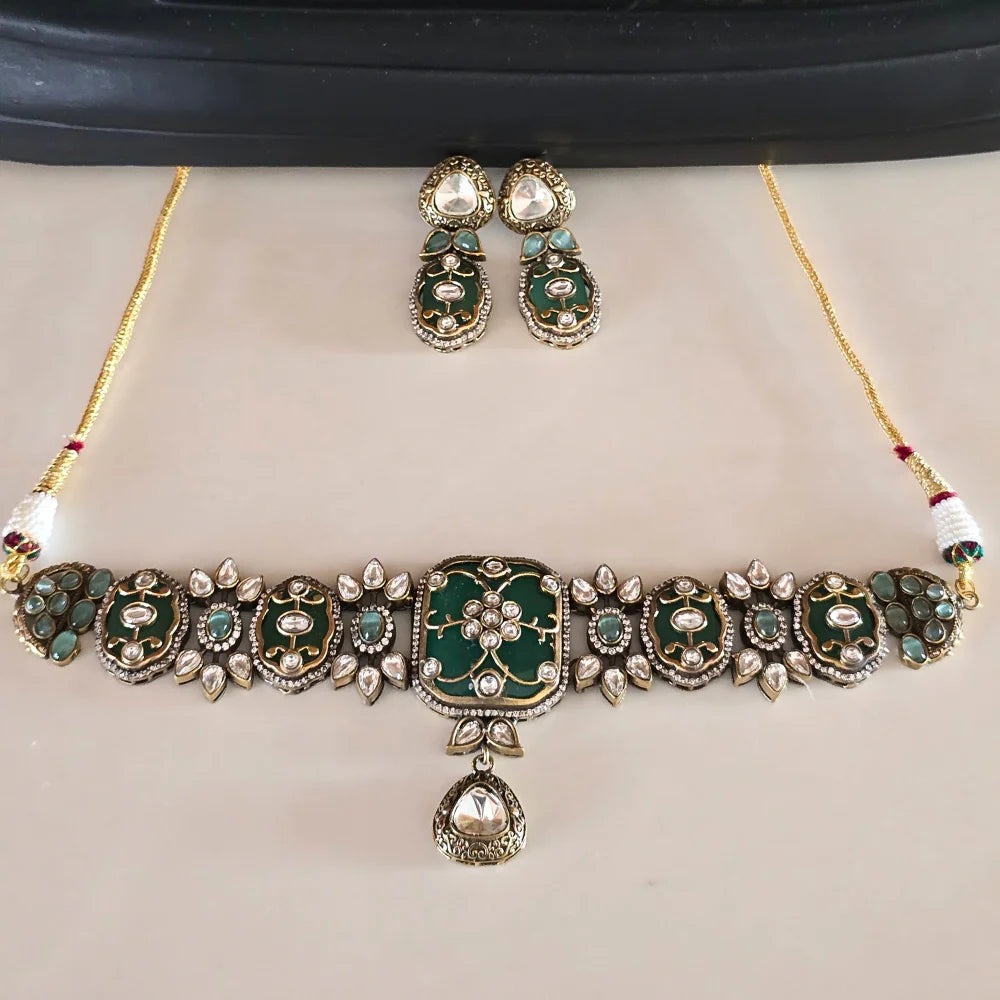 Exquisite Jadau Polki Style Choker Necklace & Earring Set - Traditional Indian Jewelry