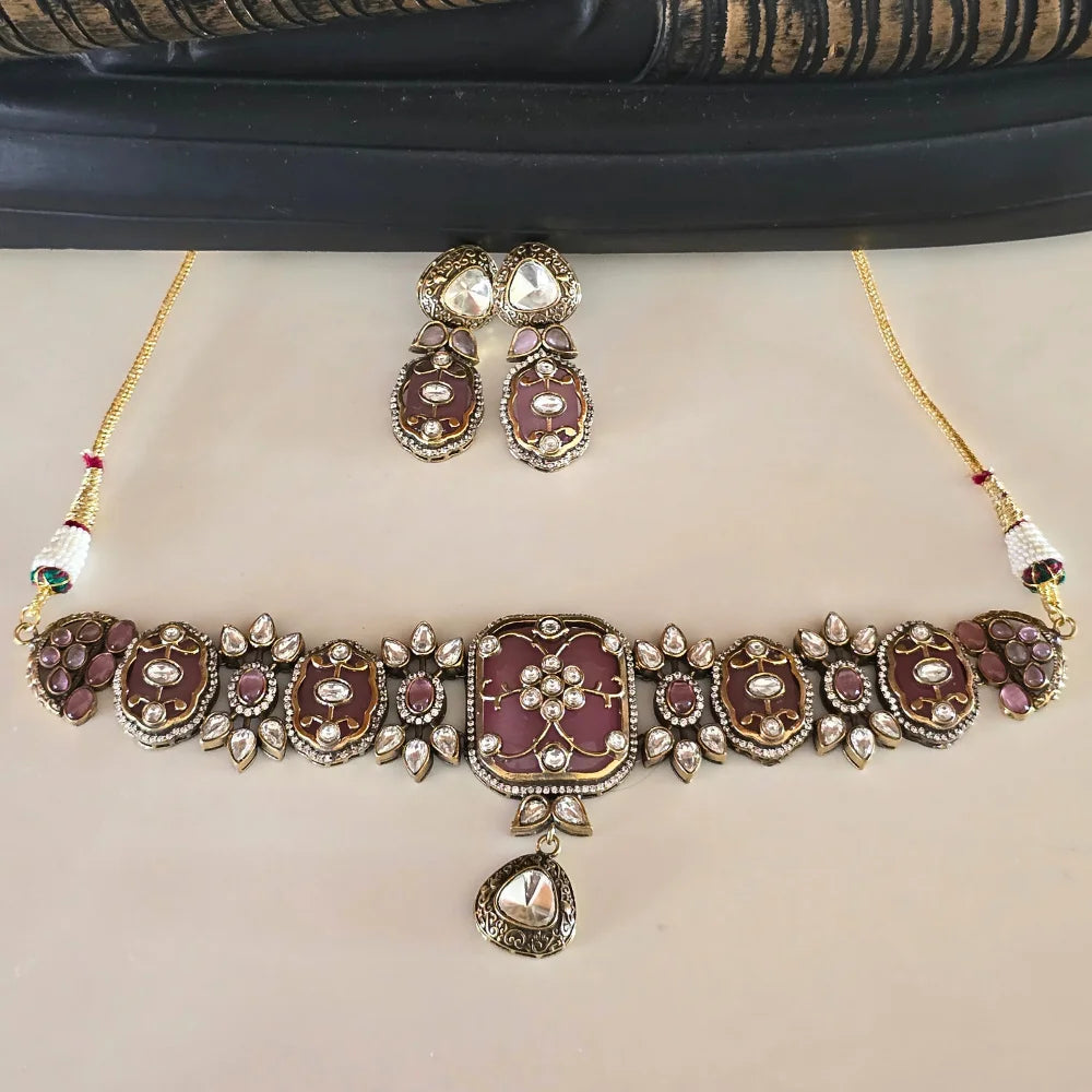 Exquisite Jadau Polki Style Choker Necklace & Earring Set - Traditional Indian Jewelry