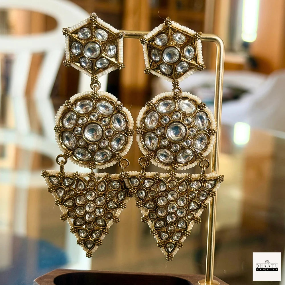Exquisite Polki & Multicolored Kundan Stone Victorian Drop Earrings - Statement Earrings