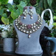 Kundan Necklace Set with CZ Stone Floral Motifs | Traditional Indian Bridal Jewelry