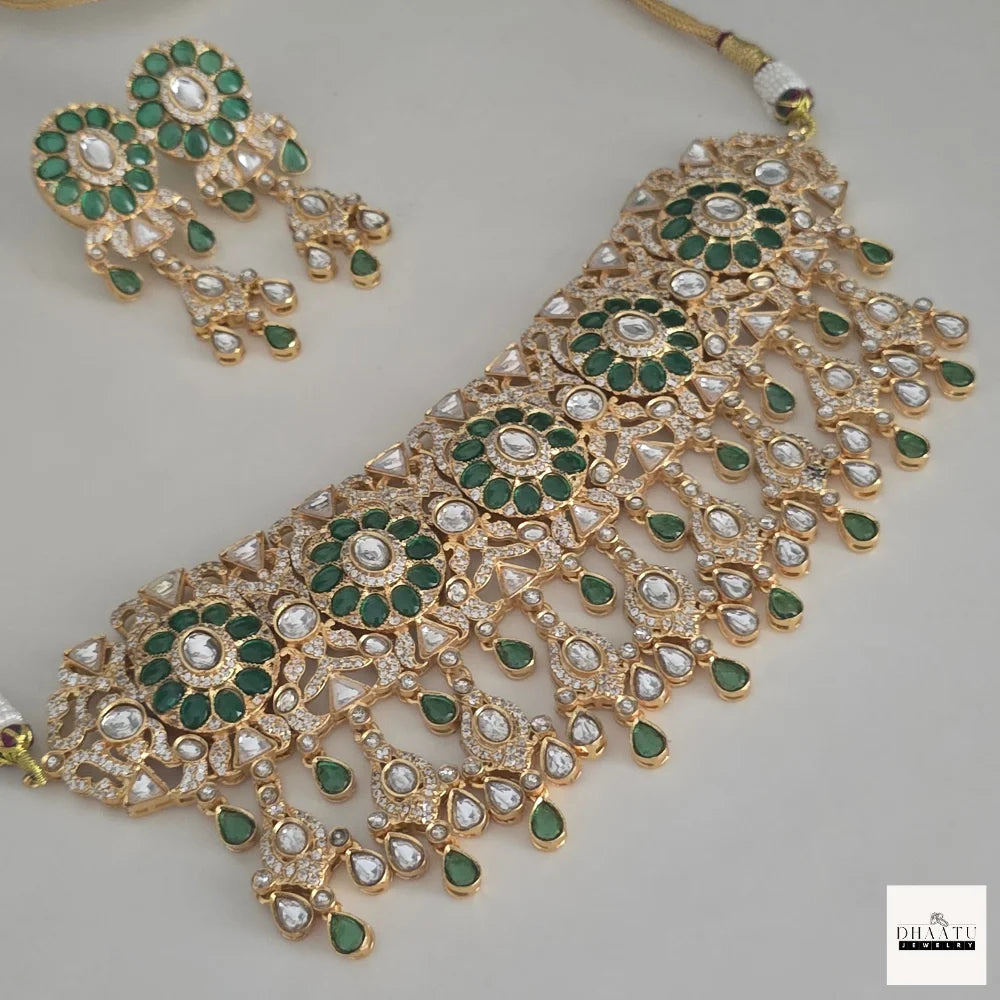 Regal Kundan Choker Set with Natural Gemstones – Traditional Bridal Necklace & Earrings
