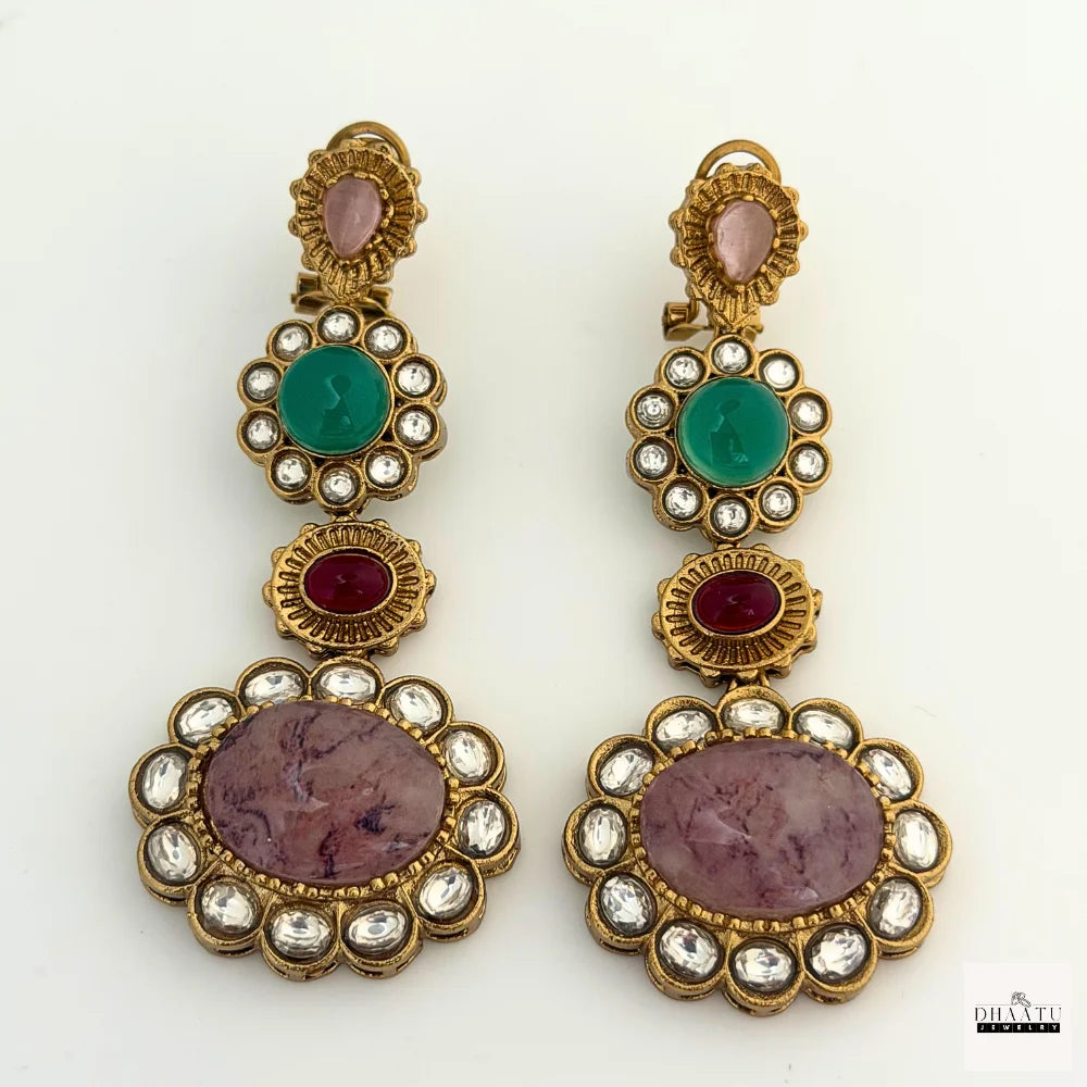 Statement Kundan Polki & Multi-Stone Drop Earrings | Ethnic Indian Danglers