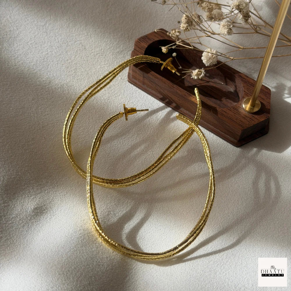 Triple Strand Gold Plated Hoop Earrings - Dhaatu's Textured Brass Hoops