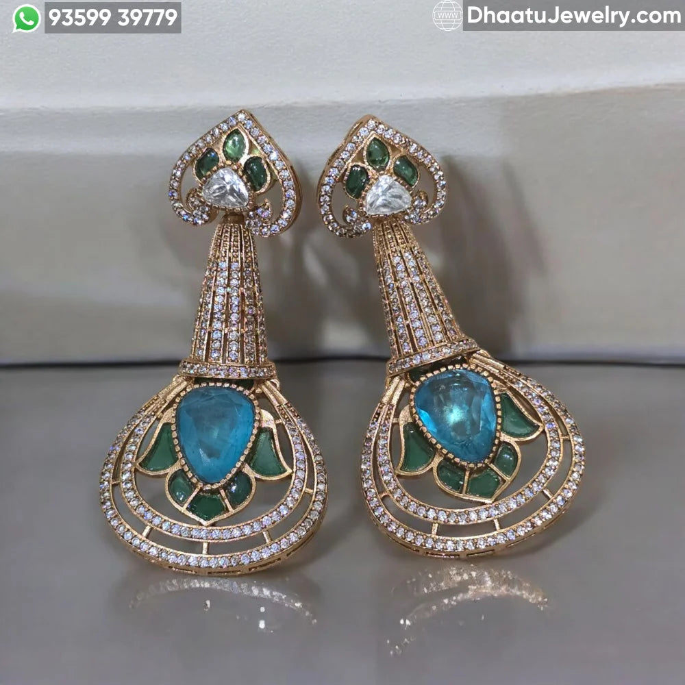 Handcrafted Moissanite Polki Long Dangle Earrings with Multi-Color Doublet Gemstones in 18K Gold Plating - Traditional Meenakari Inspired Statement Drops
