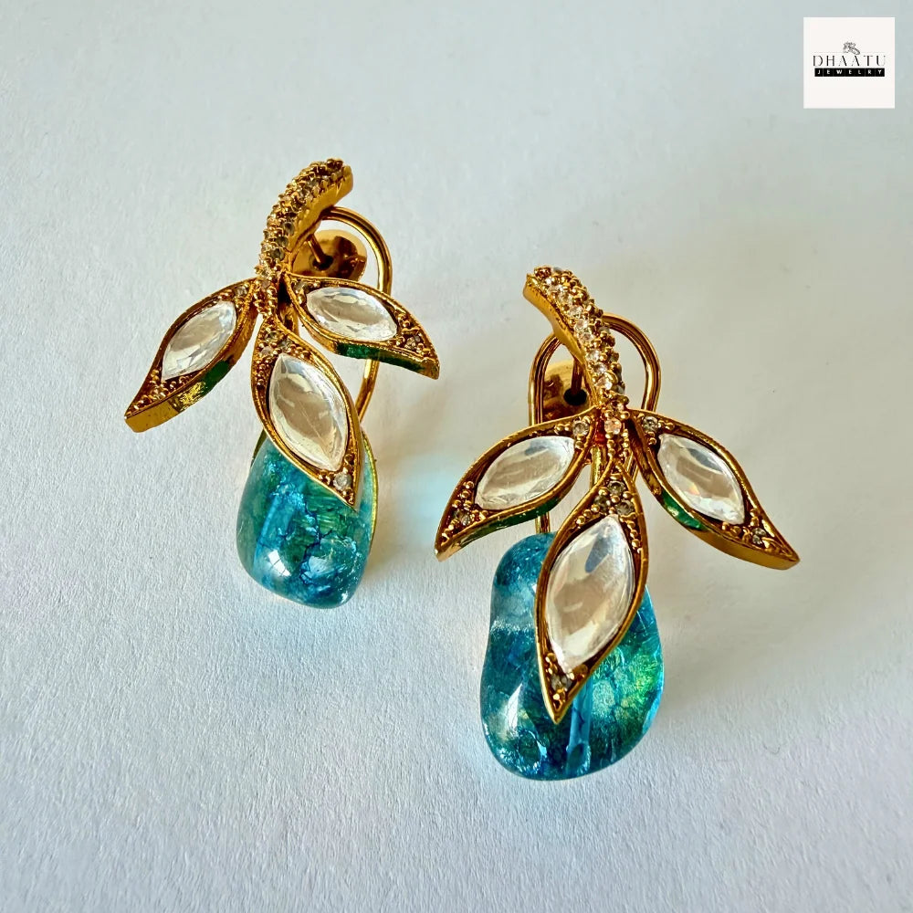 Handcrafted Kundan Leaf Motif Hasli Torque Necklace & Earring Set – 6 Colors