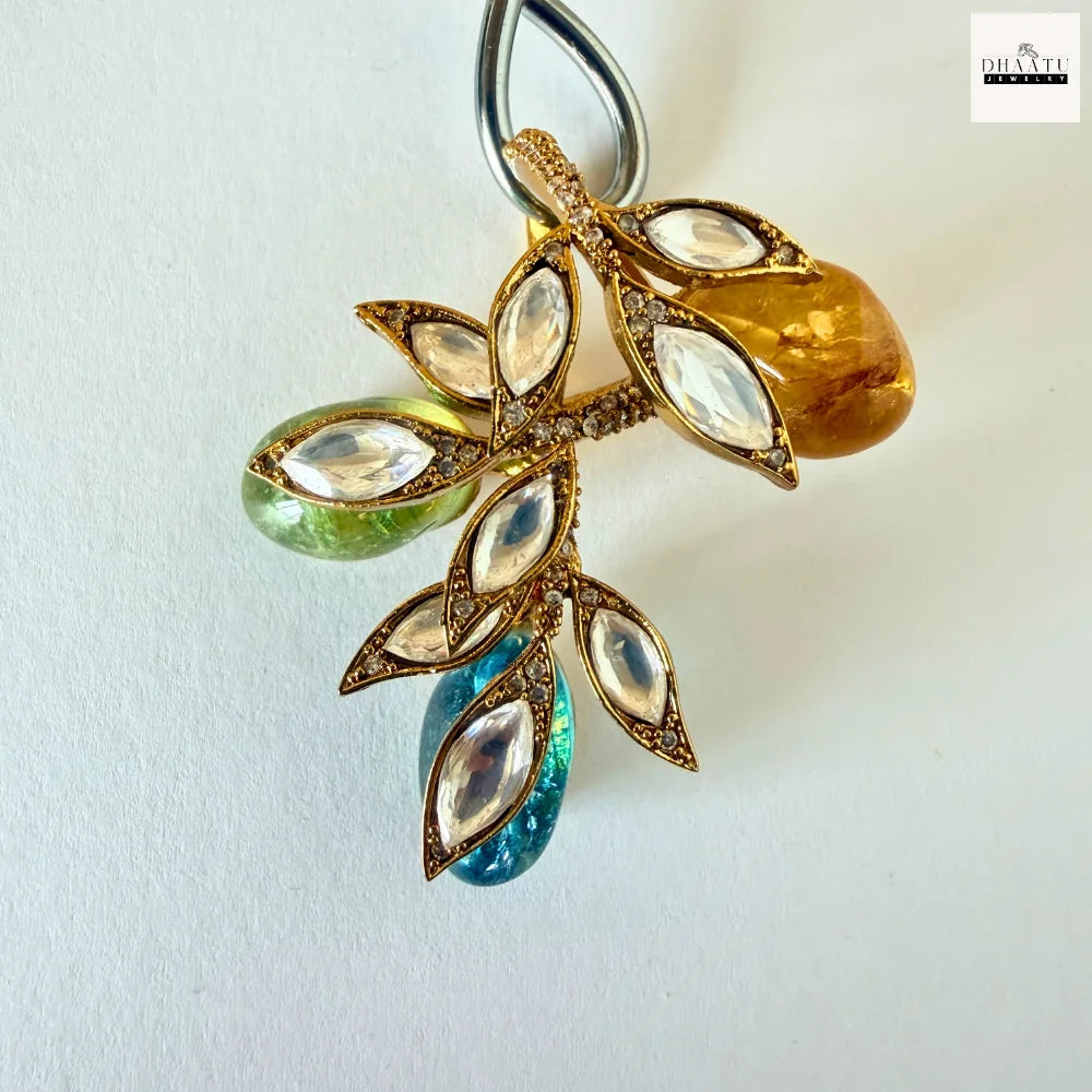 Handcrafted Kundan Leaf Motif Hasli Torque Necklace & Earring Set – 6 Colors