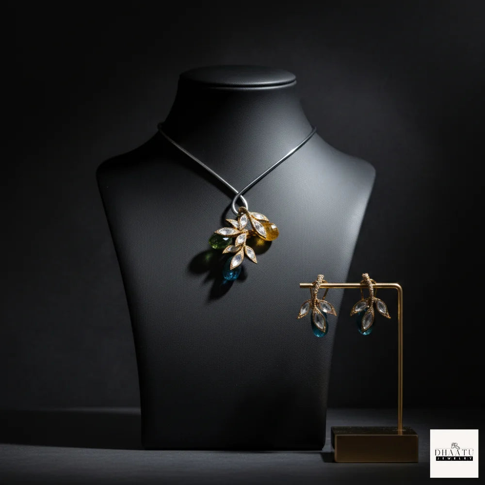 Handcrafted Kundan Leaf Motif Hasli Torque Necklace & Earring Set – 6 Colors