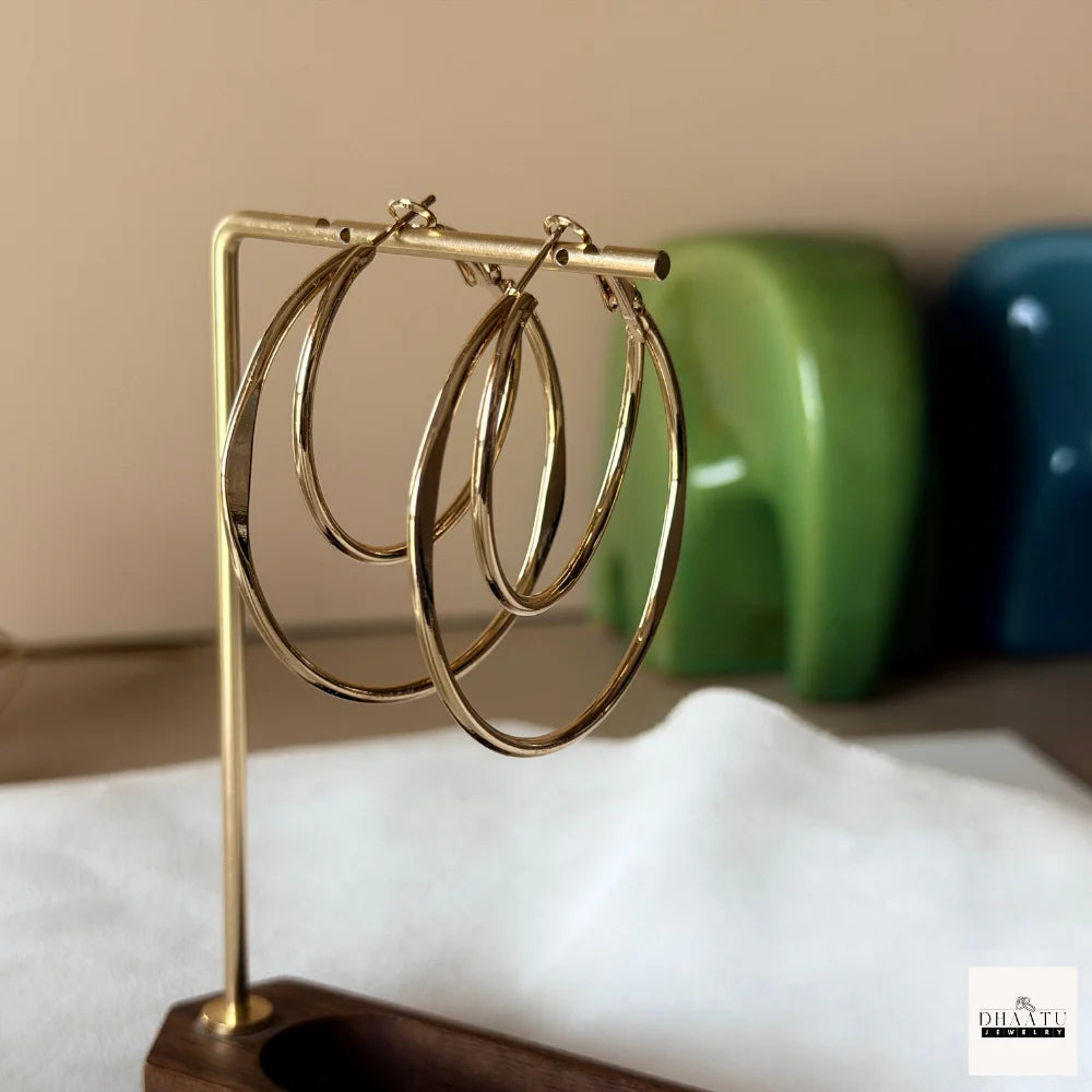 Chic Double Hoop Earrings - Layered Gold & Silver Tone - Contemporary Dangle Earring Set
