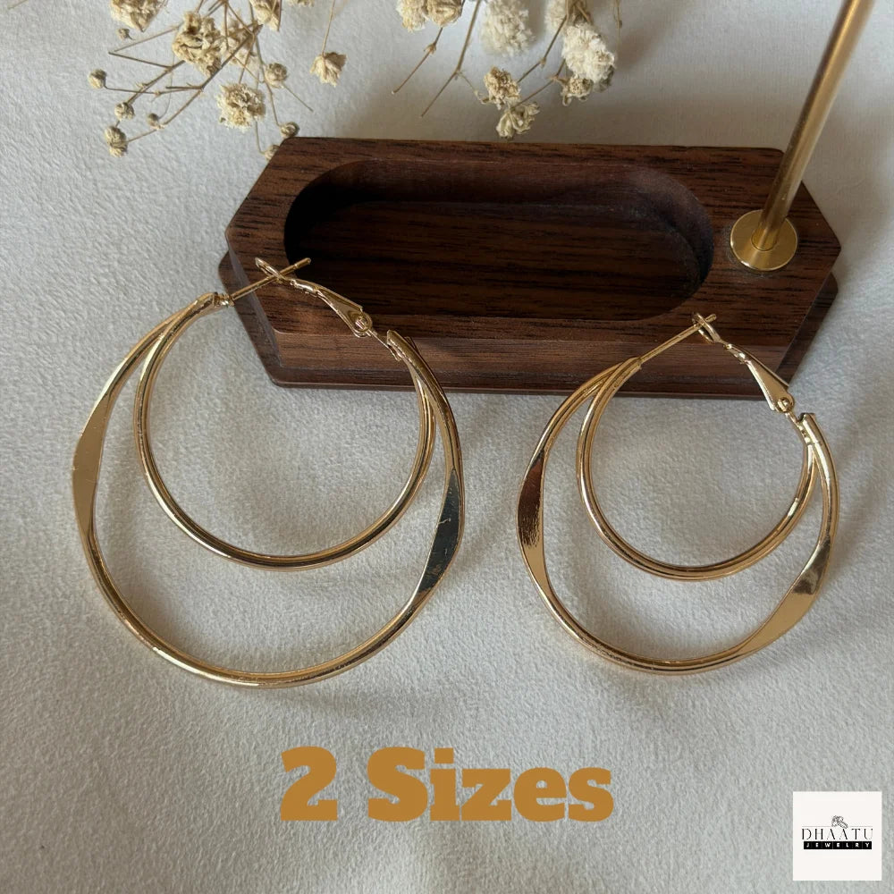 Chic Double Hoop Earrings - Layered Gold & Silver Tone - Contemporary Dangle Earring Set
