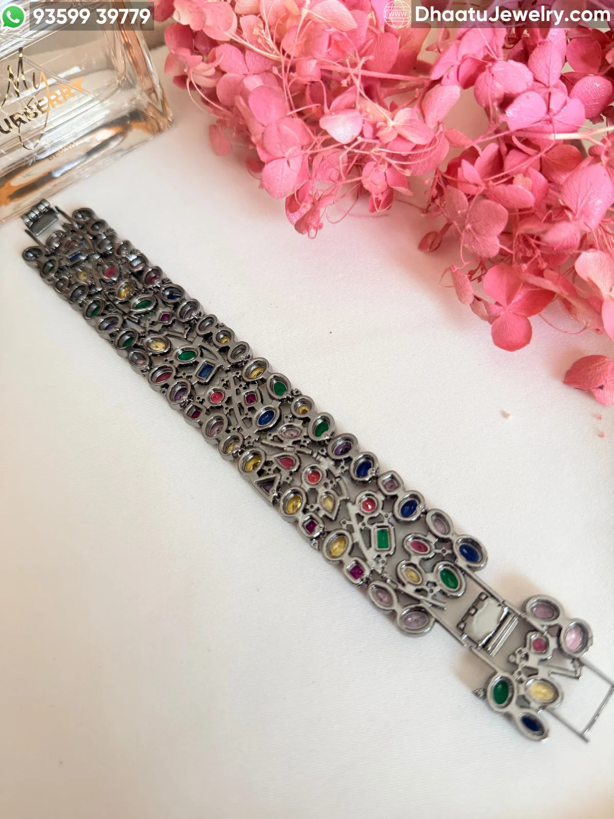 Multicolor Crystal Oval-Cut Statement Bracelet - 18cm to 21cm Extendable - Available in Pastel Pink, Emerald Green, Sapphire Blue, and Rainbow Mix