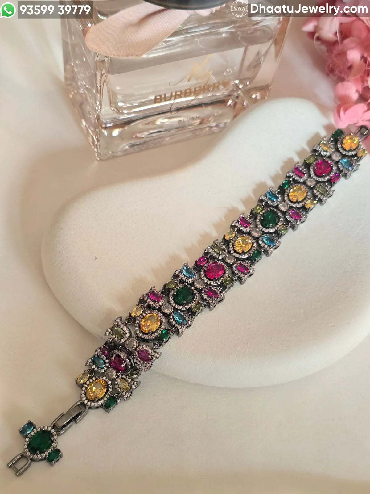 Victorian-Style Multi-Stone AD/CZ Statement Bracelet - Adjustable 18cm to 21cm - 4 Color Variants