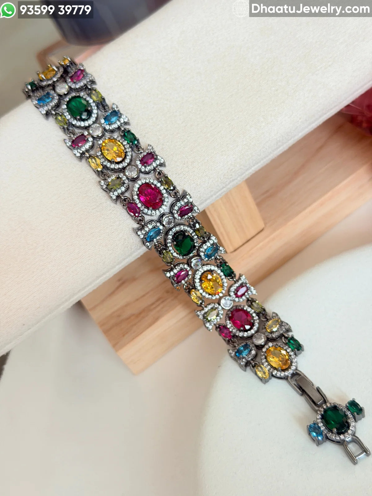 Victorian-Style Multi-Stone AD/CZ Statement Bracelet - Adjustable 18cm to 21cm - 4 Color Variants