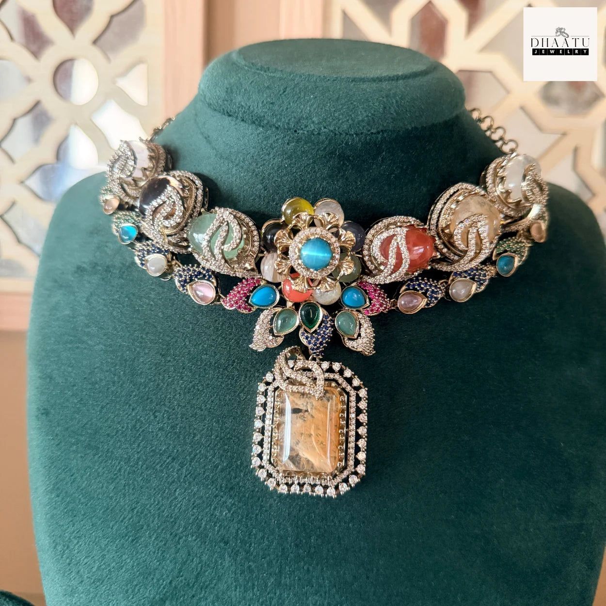 Rivaayat Antique Victorian Choker Set with Multi-Color Doublet Stones & Matching Earrings