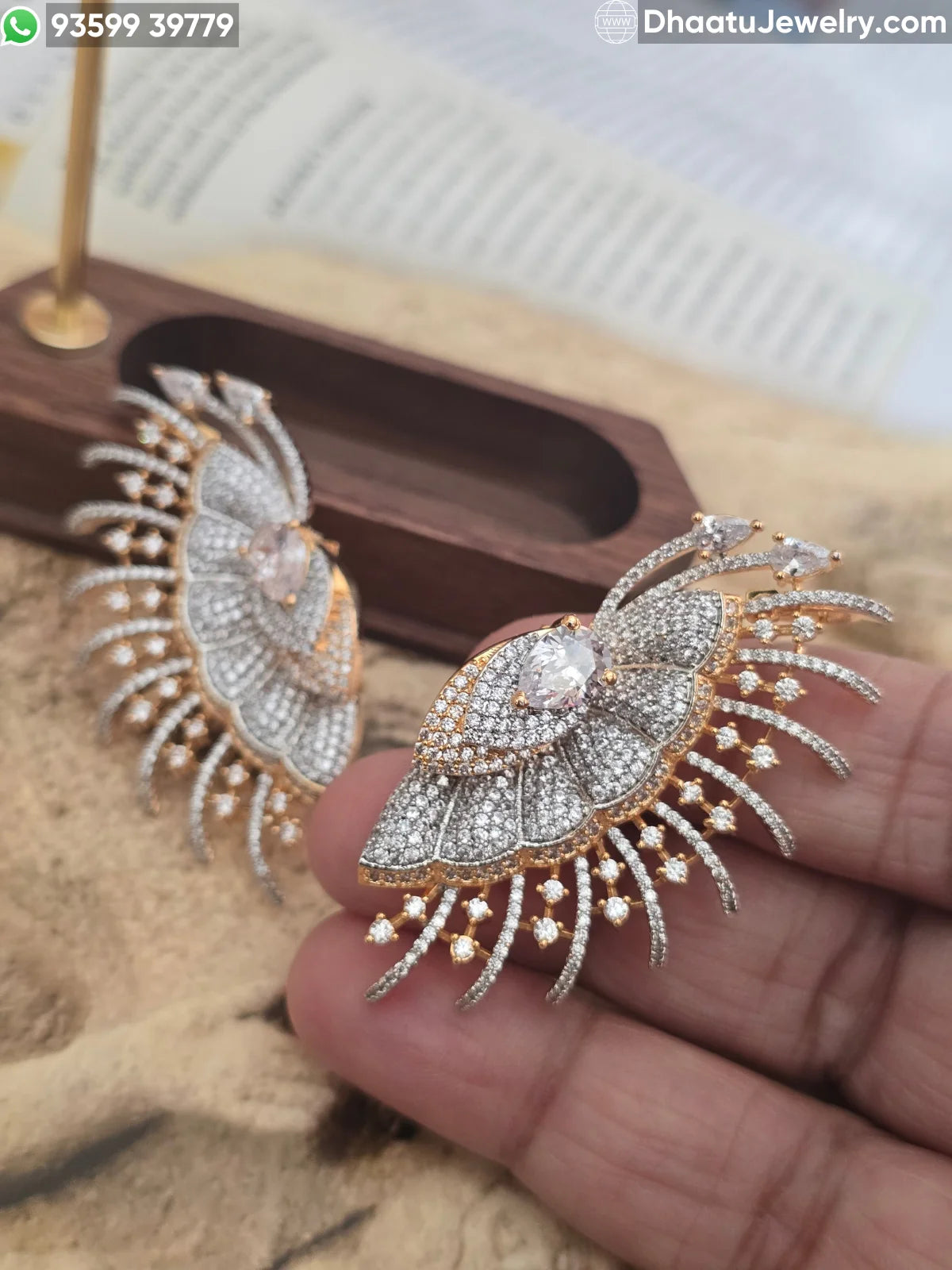 Premium Floral Gold-Plated CZ Statement Ear Cuff Earrings with Cartilage Clasp - Available in Emerald Green, Ruby Red, and Crystal White