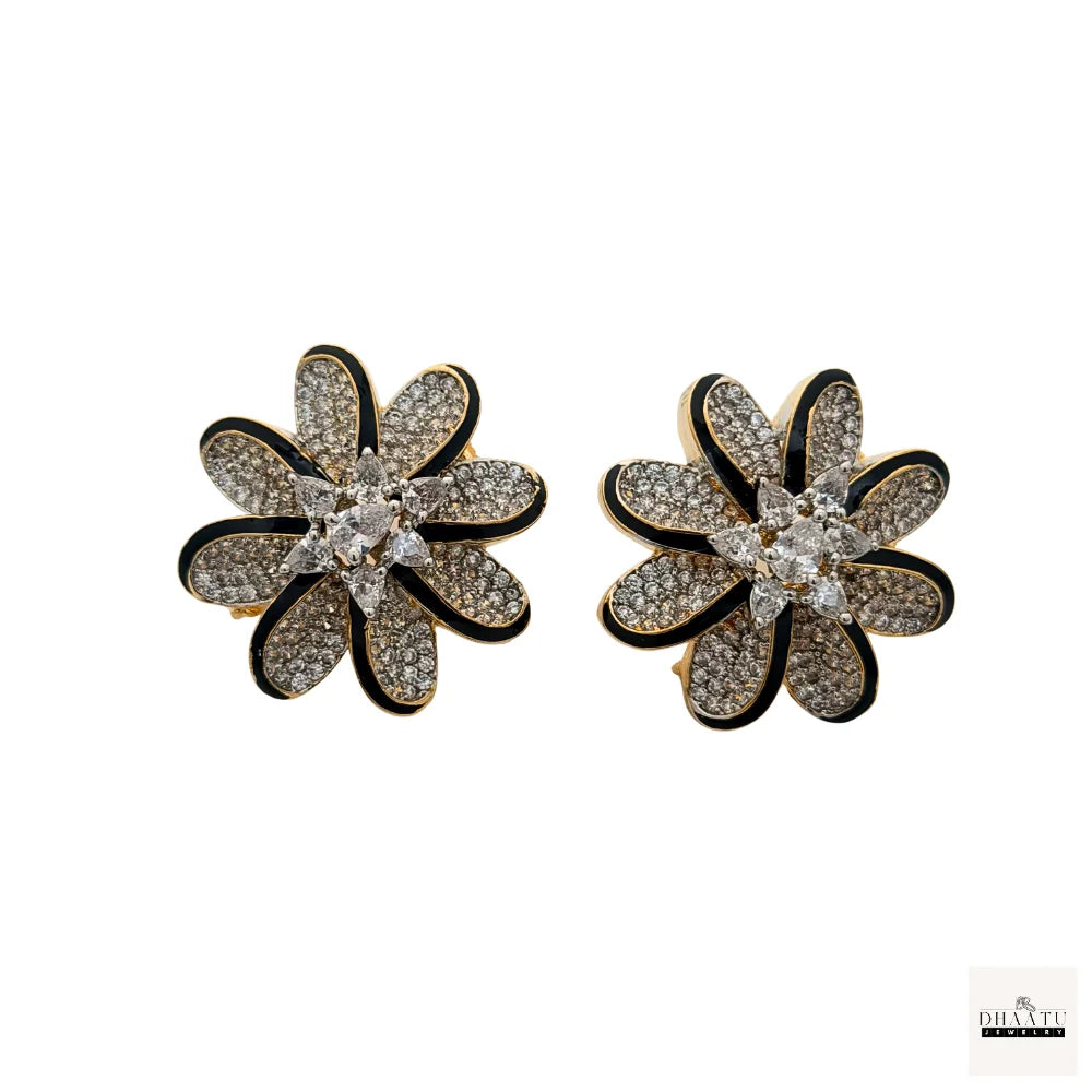 Lumina Enamel-Edged Crystal Floral Stud Earrings | Gold-Plated Statement Jewelry