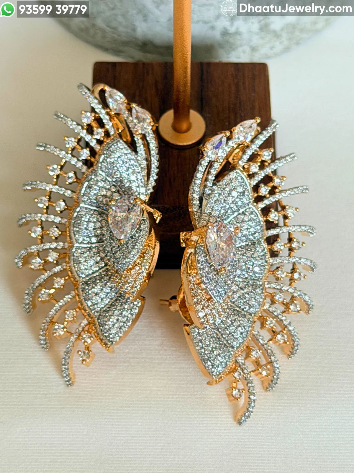 Premium Floral Gold-Plated CZ Statement Ear Cuff Earrings with Cartilage Clasp - Available in Emerald Green, Ruby Red, and Crystal White