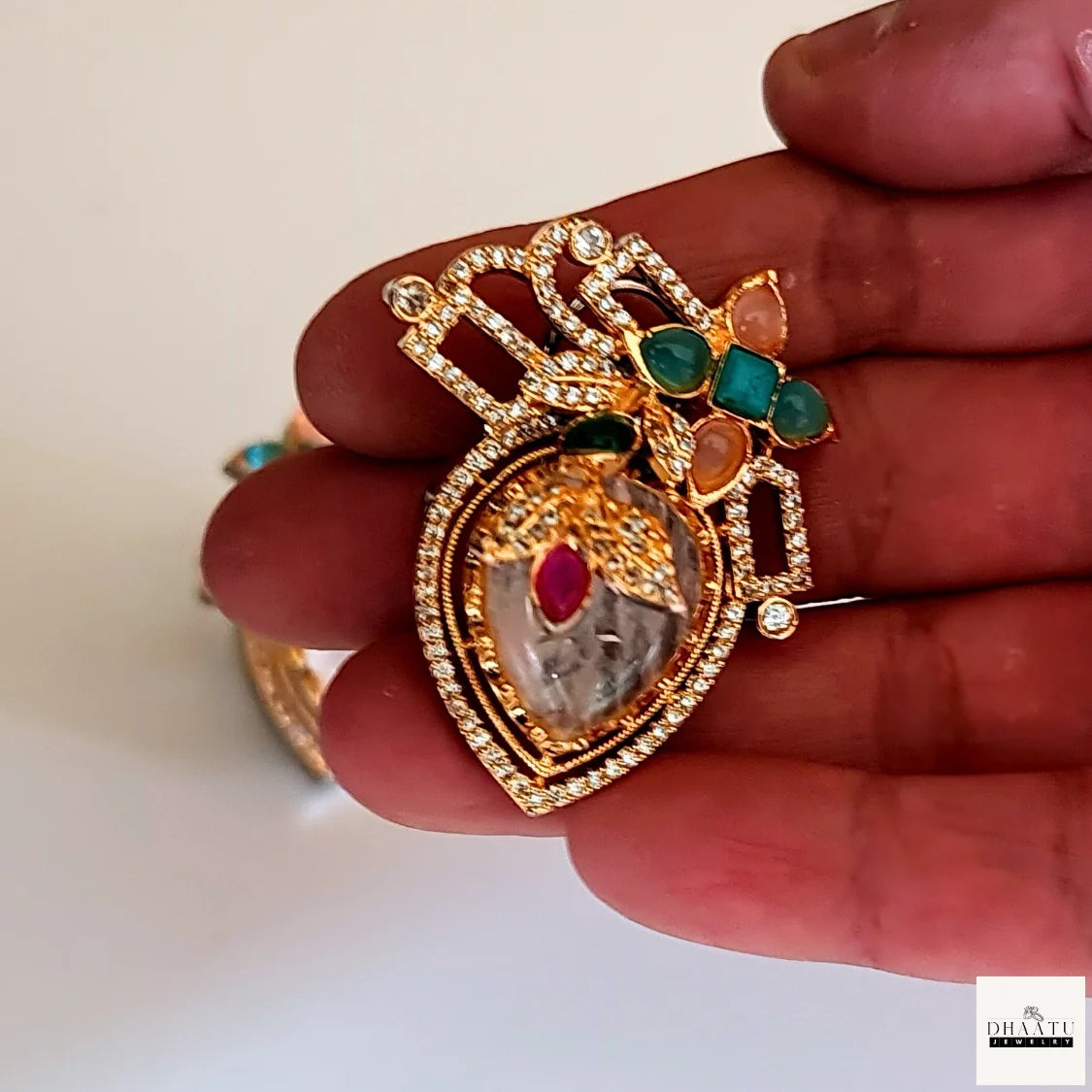 Artisan-Crafted Heart-Shaped Artificial Stud Earrings with Multi-Color Stones