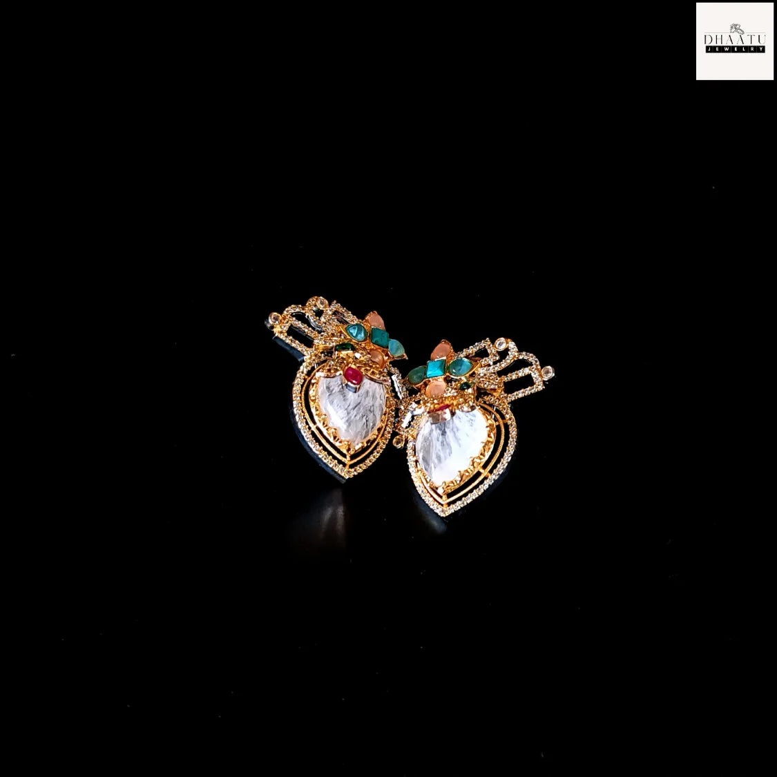 Artisan-Crafted Heart-Shaped Artificial Stud Earrings with Multi-Color Stones