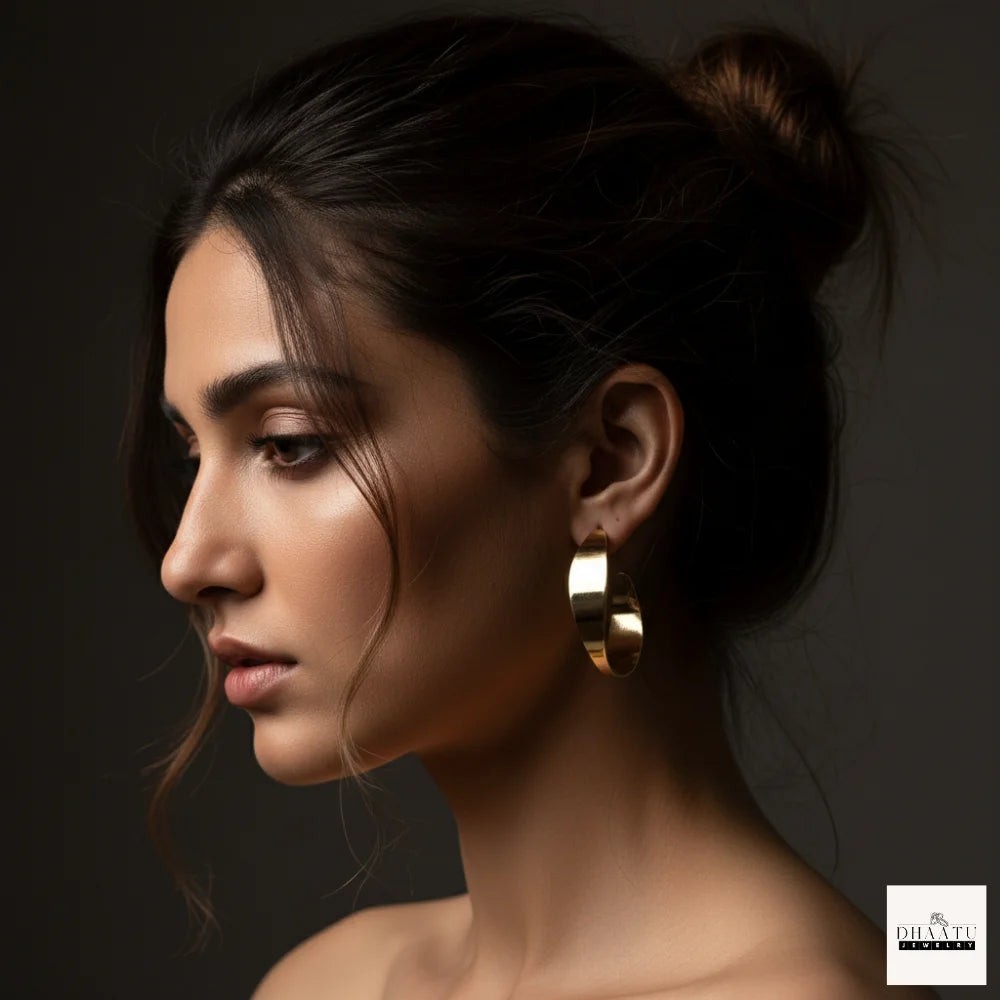 Chic Statement Wide C-Hoop Earrings | Gold Plated & Silver Toned Thick Flat Hoop Earrings