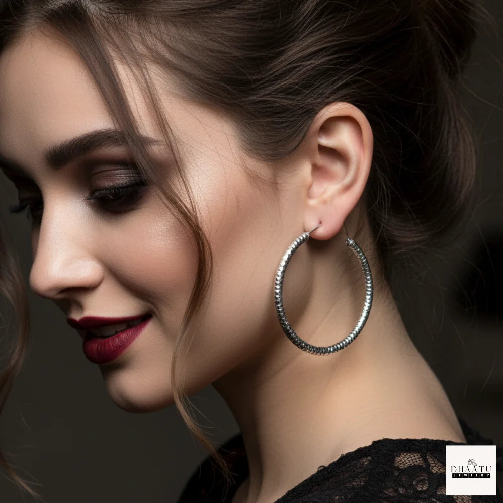 Textured Diamond-Cut Hoop Earrings | Anti-Tarnish & Hypoallergenic Gold/Silver Plated Finish