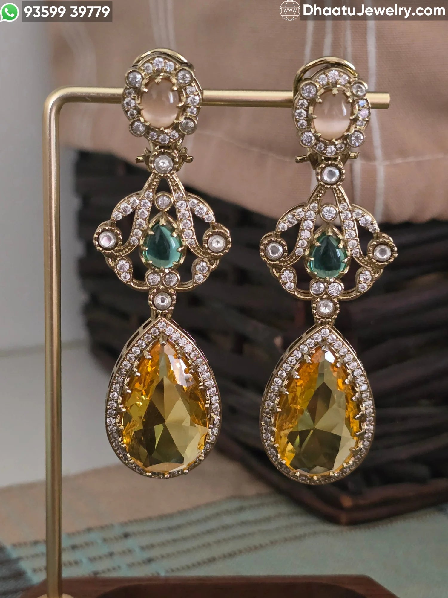 Antique Mehendi Plated Moissanite & Multicolor Doublet Stone Drop Earrings - Rivaayat Collection