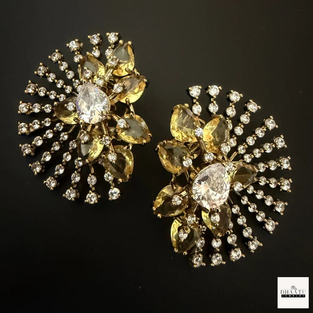 Crystal Floral Statement Studs | Antique Gold Plating